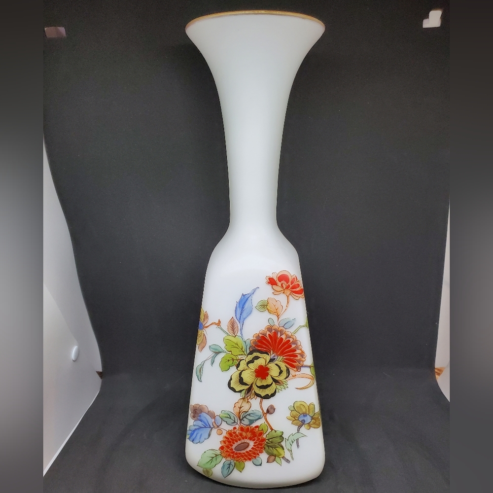 Vintage Norleans Floral Satin Glass Vase